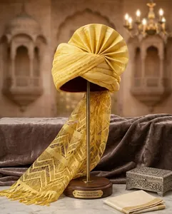 Turban jaune texturé avec franges torsadées, foulard hijab pour couvrir les cheveux, idéal pour un usage quotidien - Product Image 3