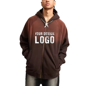 Hot Sales Vintage Washed Zipped Loose Mens Hoodies Casual Drop Shoulder Gradient Color Full Zip Men's Hoodies Coat - Product Image 2