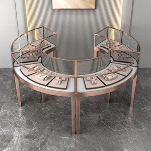 Vetrina Espositiva Rotonda Oro e Bianco <span class=keywords><strong>per</strong></span> Gioielli e Cosmetici con Ante in Vetro <span class=keywords><strong>per</strong></span> Esposizioni Aziendali - Product Image 3