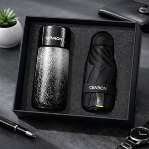Ensemble cadeau promotionnel haut de gamme avec bouteille en acier inoxydable et parapluie dans un coffret cadeau avec logo personnalisé - Product Image 1