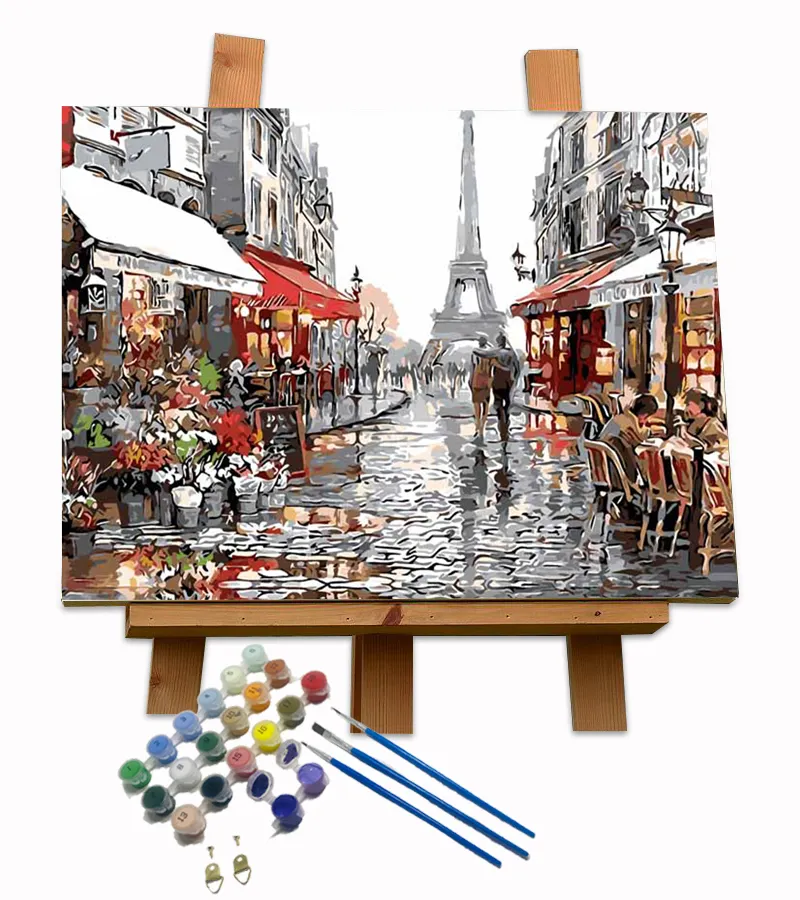 Paris Street pittura fai da te con i numeri dipinto a mano su tela pittura murale arte decorativa foto personalizzata