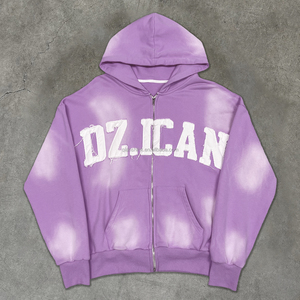 Sun Faded Distressed Heavyweight 500 Gsm Sudadera con capucha de algodón de alta calidad con cremallera Sudadera con capucha bordada personalizada con lavado ácido y cremallera - Product Image 3