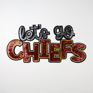 Custom High Quality Wholesale Big Size Lets Go Letters Patches Iron on Embroidery Sequin Patches for Clothing - Product Image 5