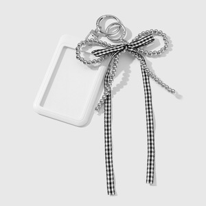 Porte-clés et pendentif de sac en acrylique, motif quadrillé de perles CCB, avec nœud, style rétro, simple et élégant - Product Image 6