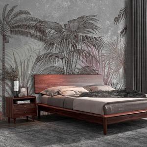 Papier peint mural moderne pour chambre et salle à manger, motif jungle coloré marron bleu blanc, en vinyle non tissé, feuilles - Product Image 4