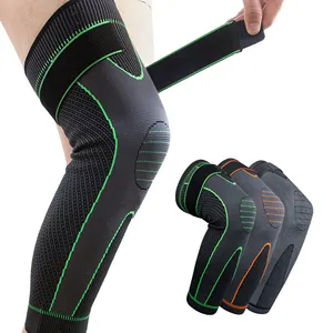 Almohadillas de compresión elásticas de Spandex de nailon 3D para piernas y rodilleras con correas de punto, protección de soporte para baloncesto completo