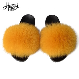 Happyslides sandali di peluche vera pelliccia di <span class=keywords><strong>visone</strong></span> diapositive 2023 grandi diapositive di pelliccia Bulk donne pantofole pelose Logo diapositive di pelliccia blu - Product Image 3