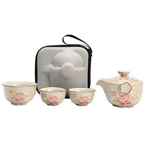 Juego de té de porcelana portátil con tres tazas, tetera de cerámica para acampar al aire libre, estilo Ru Kiln, hecho en Dehua - Product Image 5