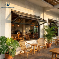 Fenêtre pliante moderne en aluminium à rupture de pont thermique, fenêtre de passage pour cuisine, ouverture par poussée avec suspension à vérin à gaz, comptoir de café-bar