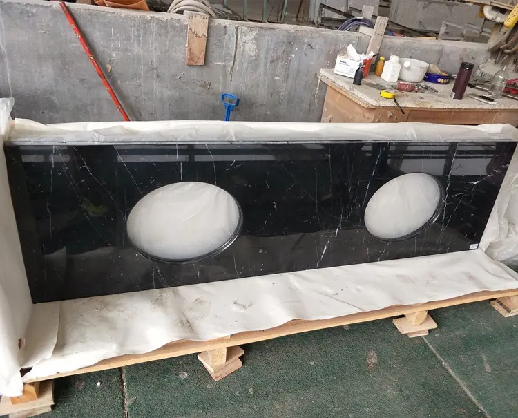 RF Cheap Chinese black marquina marble black and white tile nero marquina tile