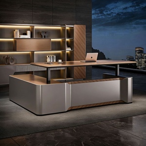 <span class=keywords><strong>Scrivania</strong></span> Direzionale a L Ergonomica Moderna con <span class=keywords><strong>Sedia</strong></span>, Combinazione in MDF <span class=keywords><strong>e</strong></span> Legno, <span class=keywords><strong>Scrivania</strong></span> da <span class=keywords><strong>Ufficio</strong></span> con Vano Portaoggetti, Logo Personalizzabile, Altezza Regolabile - Product Image 4