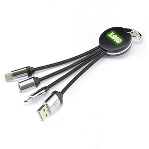 Gran oferta, logotipo personalizado gratuito, USB tipo C, 4 en 1 Micro, llavero de cable de acero inoxidable de carga rápida portátil, llavero - Product Image 1