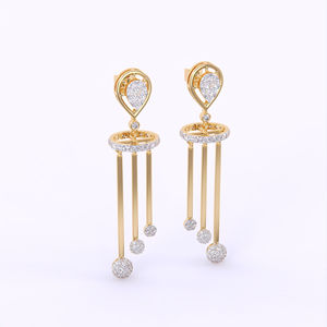 Dewdrop Symphony Danglers In 14K Solid Yellow White Gold VS Lab Grown <b>Diamond</b> <b>Dangle</b> <b>Earring</b> Fine Jewelry From Indian Seller - Product Image 4