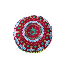 Pouf et taie d'oreiller ronds brodés à la main Maroc-Inde, oreiller tricoté, coussin de sol bohème pour fenêtre en baie, pour maison d'hôtes et hôtel