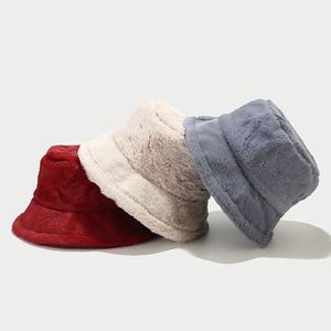 Trendy Solid Color Plush Faux Fur Bucket <b>Winter</b> Fluffy Warm <b>Hat</b> for Women <b>Men</b> Girls Teens Promotion Gift - Product Image 2