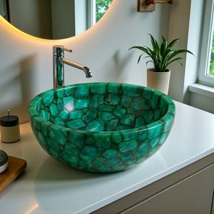 Customized Green Semi Precious Stone Sink Crystal Agate Modern Bathroom Decoration Green Agate Sink for Spa Vanity Top Vessel - Product Image 3