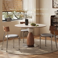 Table à manger ronde en dalle de pierre de style rustique et médiéval pour petit salon - Meuble de maison en bois massif
