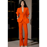 Ensemble de costume décontracté haut de gamme pour femme, pantalon évasé à taille ajustée, manches trois-quarts en fibre de polyester respirante