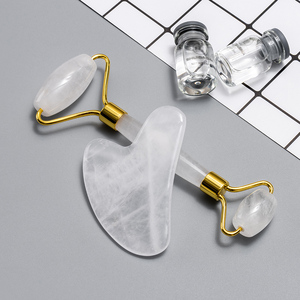 Marque privée OEM Logo Soins de la peau Outil de massage pour la beauté du visage Rouleau de jade en cristal clair Ensemble <span class=keywords><strong>Gua</strong></span> <span class=keywords><strong>Sha</strong></span> sans boîte - Product Image 5