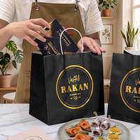 Sacs en papier kraft recyclables avec logo personnalisé, estampage à chaud noir, emballages alimentaires à emporter pour restaurants et fast-foods