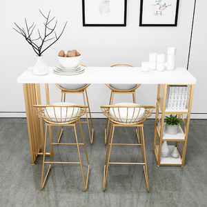 Mostrador de bar moderno, mesas y sillas, té de la leche, mesas y sillas de patas altas, combinación de mostrador de Bar de madera maciza Simple - Product Image 4