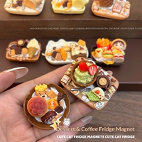 Stiker Kulkas Magnetik Resin Kopi Makanan Kartun Dessert DIY Figur Mainan Trendi Magnet Kuat Asli Dekorasi Rumah