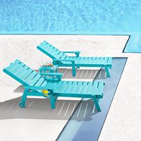 Chaise longue d'extérieur noire en HDPS, résistante aux intempéries, sans rouille, sans décoloration, dossier inclinable à 5 niveaux, roues pour terrasse, piscine, pont