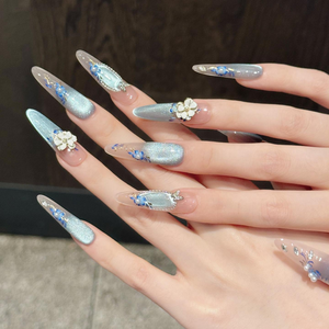 <span class=keywords><strong>Uñas</strong></span> Postizas Hechas a Mano al por Mayor, Marca Privada, 10 Piezas, Acrílicas, con Flores 3D, Estilo Chino, Ojo de Gato, con Brillo - Product Image 4
