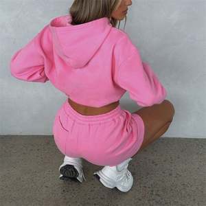 OEM Personalizar Color Logo Etiqueta Privada En Blanco Sólido Sudadera Con Capucha Pantalones Cortos 2 Piezas Conjunto Mujeres Ropa Chándales - Product Image 1