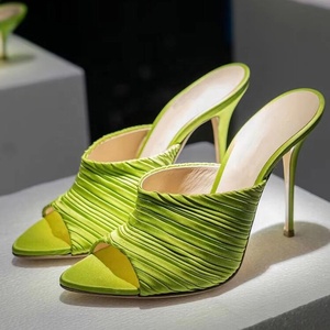 Women Soft Satin on Sandals Stiletto Dress <b>Shoes</b> Thin High Heel Mules Big Size 45 Party Peep Toe Slides - Product Image 5