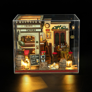 2026 New Arrival M2605Z Crown Tavern <strong>Vintage</strong> Miniature Shop Dollhouse Assembly Model DIY Wooden <strong>Doll</strong> <strong>House</strong> With Dust Cover - Product Image 2