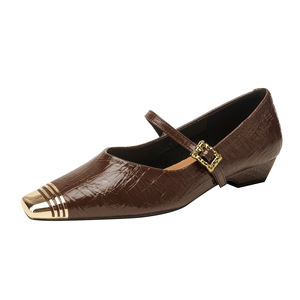 Mary Jane Shoes Square Toe <b>Block</b> Heel Genuine Leather Buckle Strap Women's Pumps Comfortable All Seasons - Product Image 5