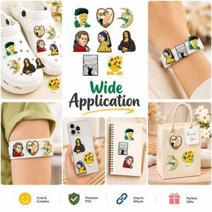 Prêt à expédier : Breloques en PVC souple pour Crocs, motifs Mona <span class=keywords><strong>Lisa</strong></span>, Perle, Tournesol, Ange, inspirées des chefs-d'œuvre d'art célèbres et maîtrisés. - Product Image 3