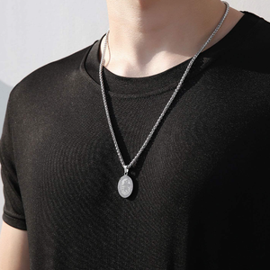 Saint <span class=keywords><strong>St</strong></span> <span class=keywords><strong>Christopher</strong></span> Medal Portrait Edelstahl Pullover Kette Herren Silber Gold Schwarz Überzogene Halskette Befestigungs elemente Schmuck - Product Image 6