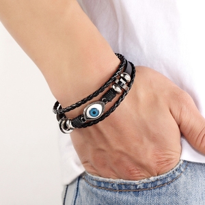 Bracelet en cuir multicouches pour homme, accessoires de bijouterie, Design mauvais œil, 2019 - Product Image 4