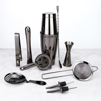 Ensemble de shaker à cocktails en chrome noir, 11 pièces, en acier inoxydable 304, ensemble d'outils de bar pour mixologiste, kit de barman pour mélanger les vins, pour boîte de nuit, pub