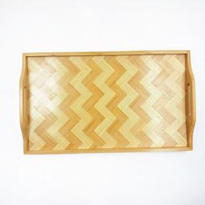 ถาดเสิร์ฟไม้ไผ่ลายก้างปลา 61x30x32 ซม. สำหรับชา ขนม ของว่าง ใช้ในบ้าน - Product Image 1