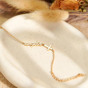 Cavigliera Personalizzata con Nome, Placcata in Oro 18K, Acciaio Inossidabile, Targhetta Personalizzata con Ciondolo a Croce, Catena a Cavo, Gioiello Regalo <span class=keywords><strong>per</strong></span> Donne - Product Image 1