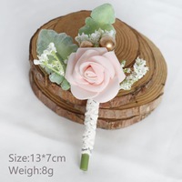 Corsage boutonnière pour homme, rose artificielle blanche en PE, fleur de poignet, broche, toucher naturel, pour mariage, cérémonie, fête, remise de diplôme