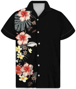 Vintage stampa su richiesta polinesiana plumeria di ibisco nero con <span class=keywords><strong>fiori</strong></span> stampati <span class=keywords><strong>camicie</strong></span> da <span class=keywords><strong>uomo</strong></span> mens camicia floreale abbigliamento modello - Product Image 3