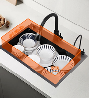 Fregadero de Cocina Minimalista Moderno de Acero Inoxidable, Recubierto con Nanotecnología de Diamante Negro, de Gran Tamaño y un Solo Tazón, para Hogar y Restaurante