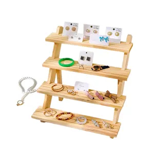 Boutique Rack Display Wholesale Jewelry Holder Stand Wood Frame Display Stand 2/3/4 Floor Display Rack Earrings Ring Stand