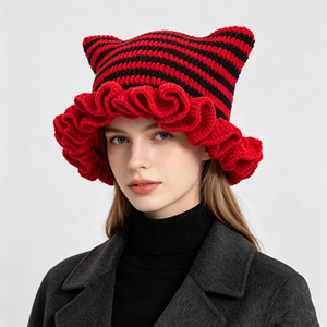 HZM-26282 Grazioso Cappello Beanie Lavorato a Maglia con Orecchie di Gatto per Donne e Ragazze - Product Image 1