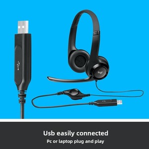 Casque d'ordinateur filaire <span class=keywords><strong>Logitech</strong></span> H390 d'origine avec réduction du bruit pliable MicWith Volume/Muet Control Earphone USB-A - Product Image 3
