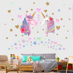 Adesivi <span class=keywords><strong>murali</strong></span> per unicorno per camera delle ragazze, adesivi <span class=keywords><strong>murali</strong></span> per unicorno Queen Size decorati camera da letto per bambini per ragazze per feste di compleanno - Product Image 1