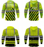 Sweat à capuche haute visibilité personnalisé FQ, manches longues, impression par sublimation, motif drapeau américain, nom, réfléchissant, vêtements de travail pour hommes, sweats à capuche de sécurité