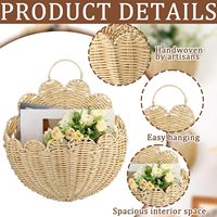 Conjunto de Cestos Decorativos de Rattan para Parede, Organizador Suspenso em Forma de Flor para Sala de Estar e Quarto, Decoração Boho para Armazenamento em Casa
