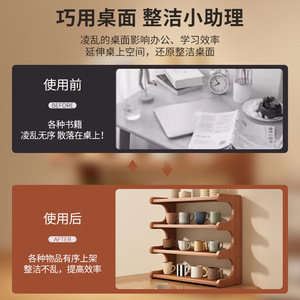 Wooden Multi Tier Desk Organizer Wall Mounted Storage Rack For Office Student Dormitory Rental Apartment - Product Image 4