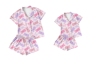Preorder Easter <strong>Bunny</strong> Bows Cute Little <strong>Girls</strong> Buttons Pajamas Shorts <strong>Outfits</strong> Adult's Women Pajamas Family Mommy and Me Sleepwear - Product Image 3