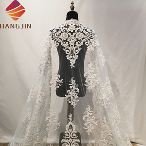 Elegante Tessuto in <span class=keywords><strong>Tulle</strong></span> Fatto a Mano per Abiti da Sposa, Lussuoso Pizzo <span class=keywords><strong>Bianco</strong></span> con Ricami 3D e Perline Pesanti - Product Image 3
